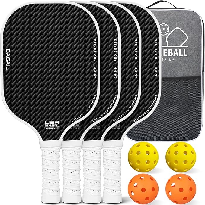 Set BAGAIL de 4 palas de pickleball con bolsa y pelotas