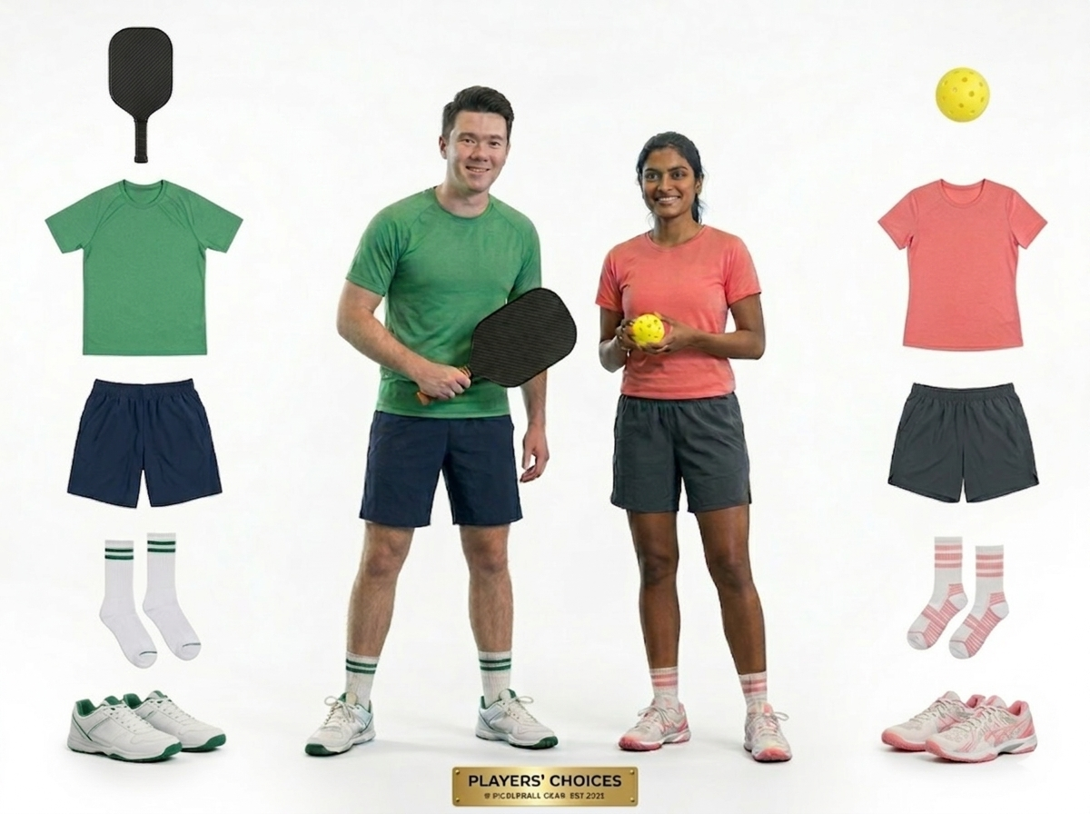 Equipación pickleball: camisetas, pantalones, calcetines, zapatillas, pala y pelota